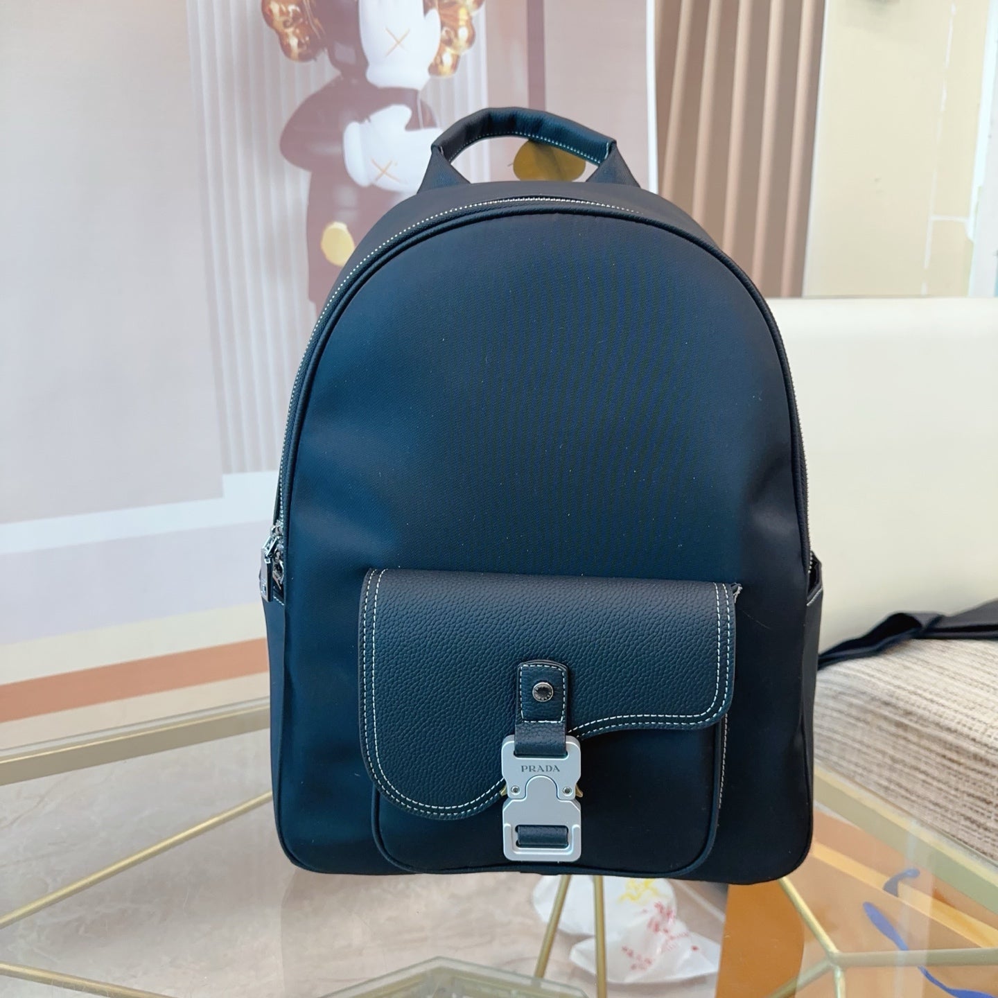 FRONT ZIP POCKET BACKPACK 40 IN BLACK SAFFIANO LEATHER