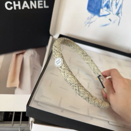 HEADBAND IN CREAM MIX LITTLE BLACK TWEED CRYSTALS LOGO 407887