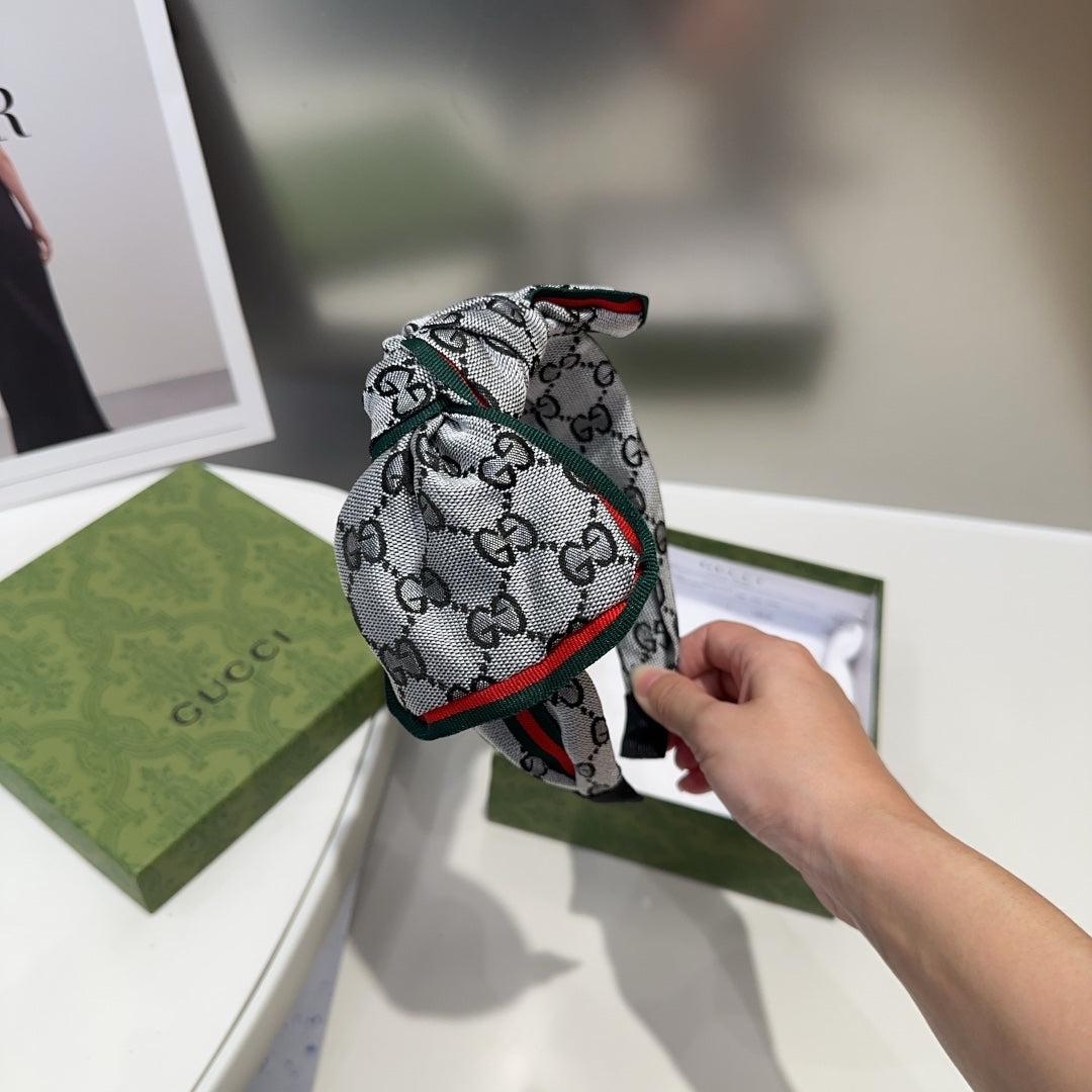 BOW HAIRBAND IN GRAY MONOGRAM CANVAS 414471