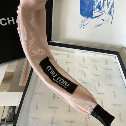 HEADBAND ATTACHED BEADED IN LIGHT PINK SATIN 427356