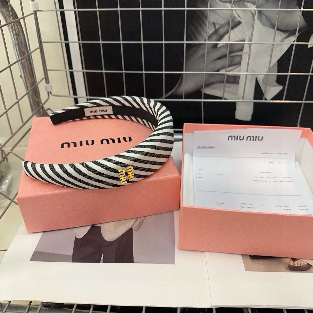 HEADBAND STRIPES WHITE MIX BLACK COTTON GOLD LOGO 432856