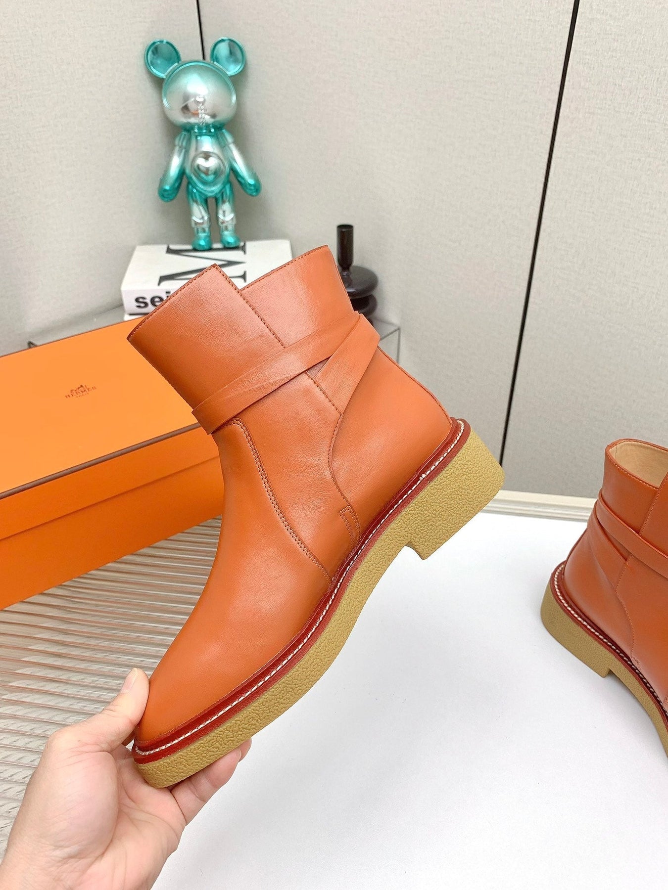 BOTINES HISTORY BOOTS IN SALAMANDER ORANGE CALFSKIN