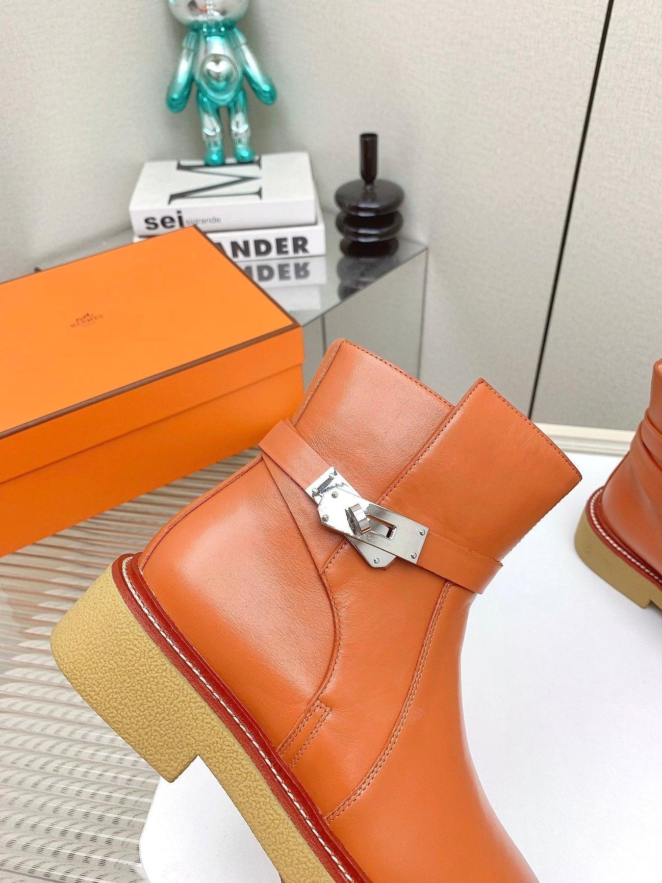 BOTINES HISTORY BOOTS IN SALAMANDER ORANGE CALFSKIN
