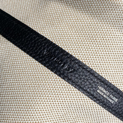 GARDEN PARTY 36 IN BLUE IVORY TOILE H CANVAS BLACK CALFSKIN EQUESTRIAN HARNESS PRINT