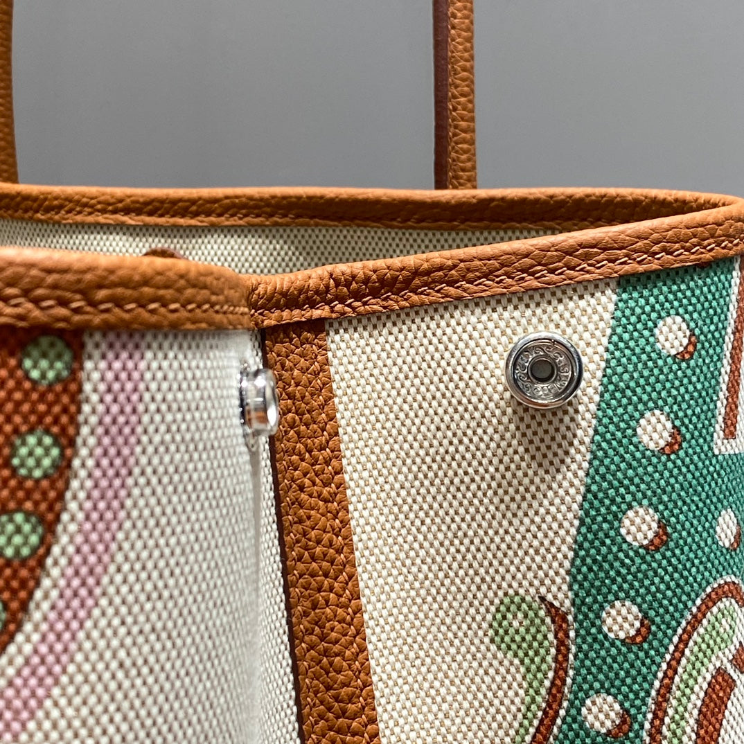 GARDEN PARTY 36 IN MULTICOLOR TOILE H CANVAS GOLD CALFSKIN CIRCUS TYPOGRAPHY PRINT