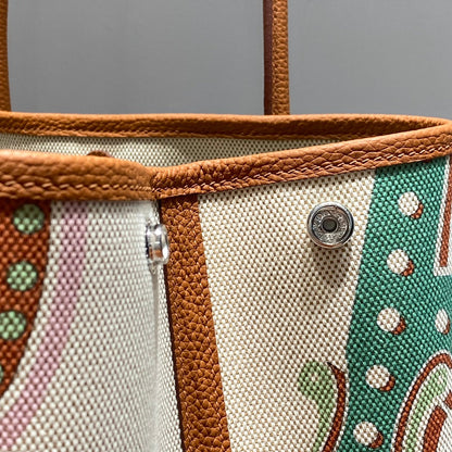 GARDEN PARTY 36 IN MULTICOLOR TOILE H CANVAS GOLD CALFSKIN CIRCUS TYPOGRAPHY PRINT