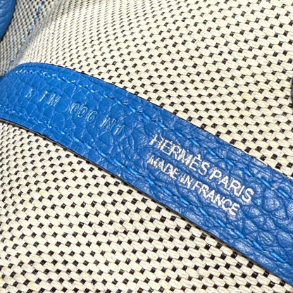 GARDEN PARTY 23CM IN WHITE MIX BLACK TOILETS COTTON CANVAS AND BLUE CALFSKIN