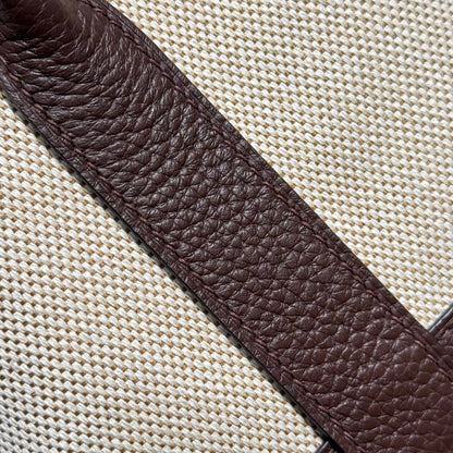 GARDEN PARTY 23CM IN BEIGE TOILETS COTTON CANVAS AND DARK BROWN CALFSKIN