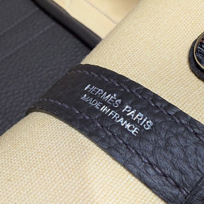 GARDEN PARTY 30CM IN DARK BEIGE TOILETS COTTON CANVAS AND BLACK CALFSKIN