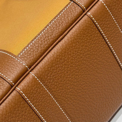 GARDEN PARTY 30CM IN DUNE MAGNOLIA TOILETS COTTON CANVAS AND BROWN CALFSKIN