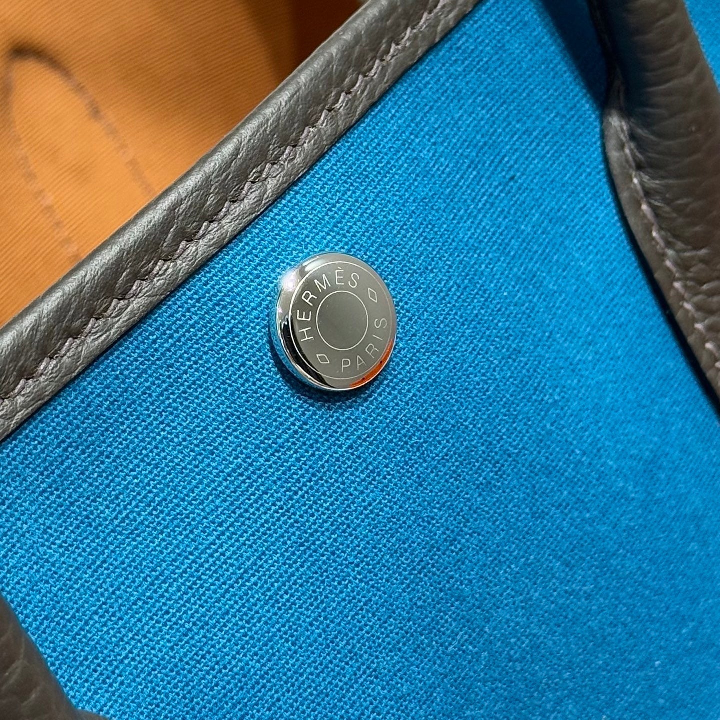 GARDEN PARTY 30CM IN BLUE TOILETS COTTON CANVAS AND BLACK CALFSKIN