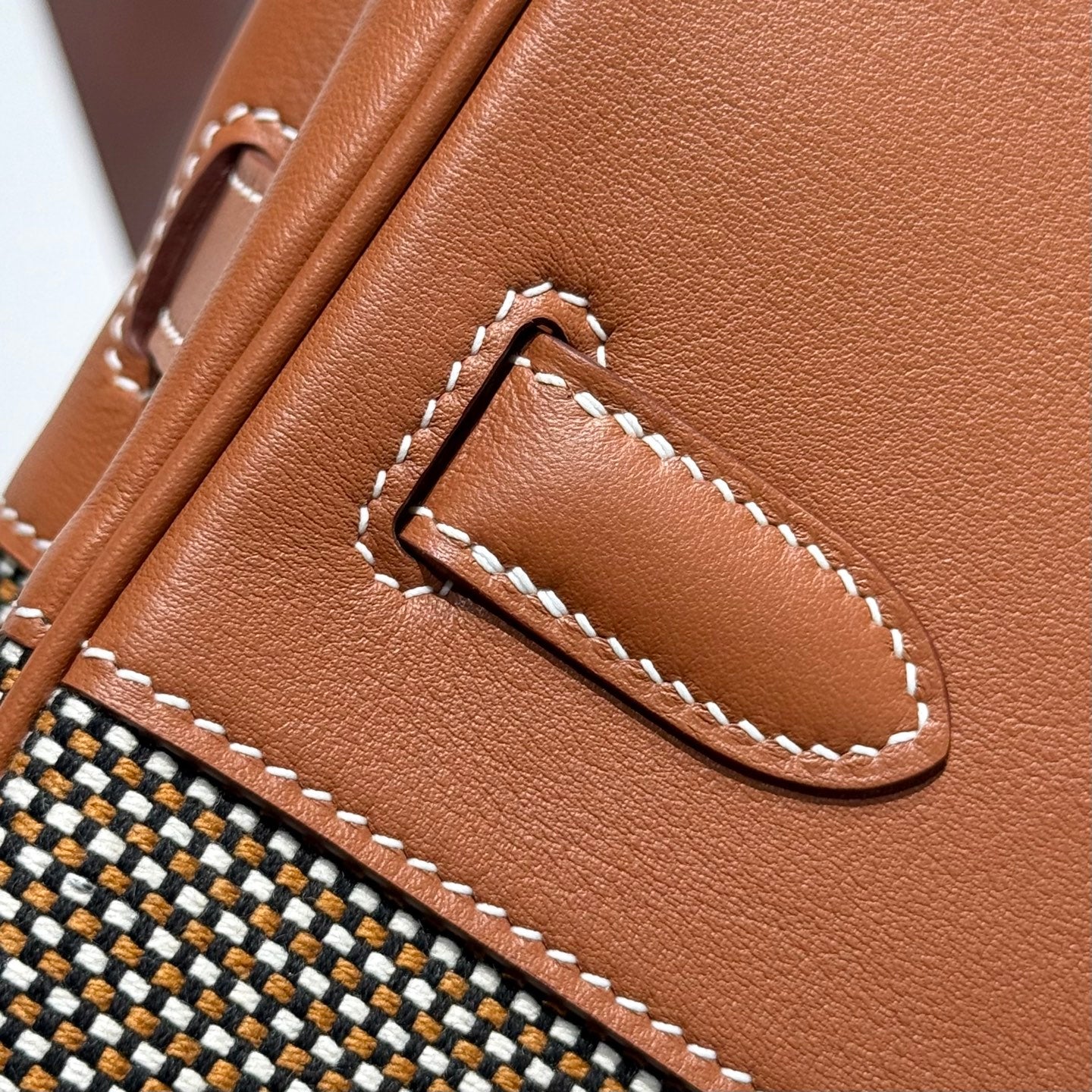 QUADRILLE BIRKIN 30CM IN GOLD SWIFT CALFSKIN AND BLACK/WHITE/BROWN TOILE CANVAS