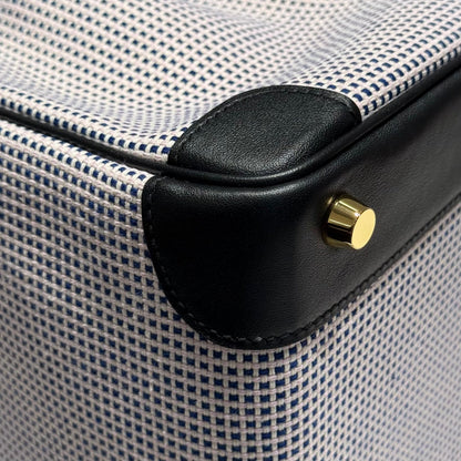 QUADRILLE BIRKIN 30CM IN BLACK SWIFT CALFSKIN WHITE BLUE PINK PLAID TOILE CANVAS