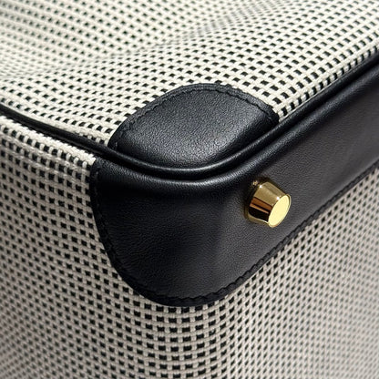 QUADRILLE BIRKIN 30CM IN BLACK SWIFT CALFSKIN WHITE BLACK PLAID TOILE CANVAS