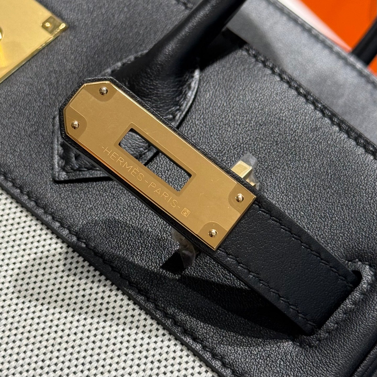 QUADRILLE BIRKIN 30CM IN BLACK SWIFT CALFSKIN WHITE TOILE CANVAS