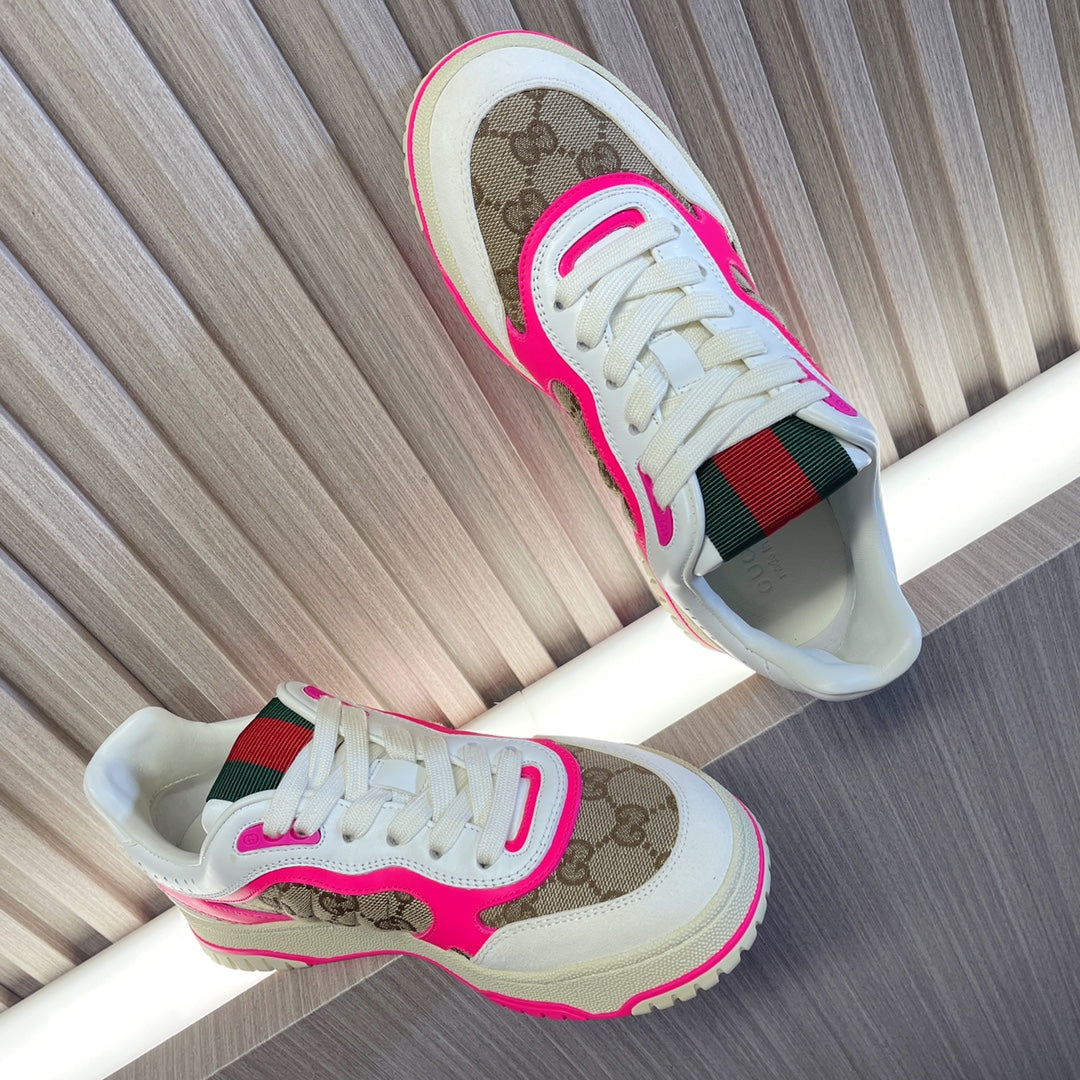 GG Retro Sneakers for Couples White Shocking Pink