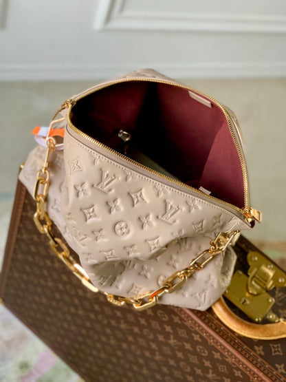 COUSSIN MM 38 IN BEIGE MONOGRAM EMBOSSED CALFSKIN GOLD HARDWARE