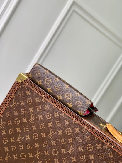 GASTON WEARABLE WALLET 18 IN BROWN MONOGRAM CANVAS MIX PINK CALFSKIN