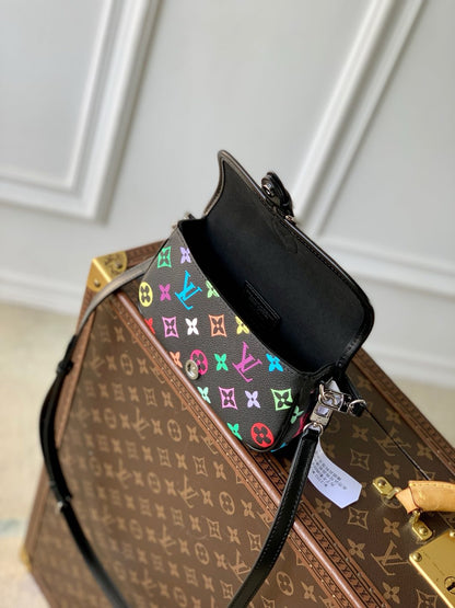 DIANE NANO BAG 19 IN MULTICOLOR MONOGRAM CANVAS AND BLACK COWHIDE