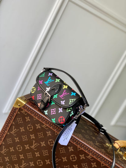 DIANE NANO BAG 19 IN MULTICOLOR MONOGRAM CANVAS AND BLACK COWHIDE