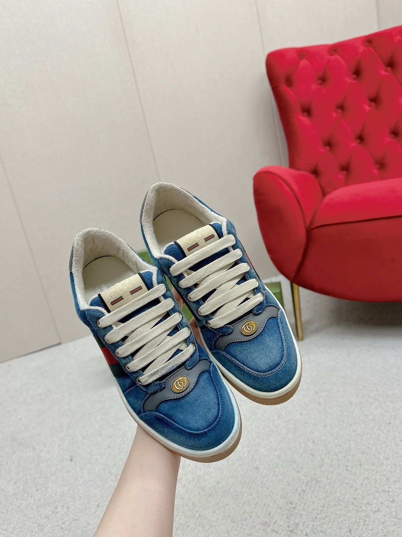 GG WOMEN'S SCREENER TRAINER AEGEAN CALFSKIN