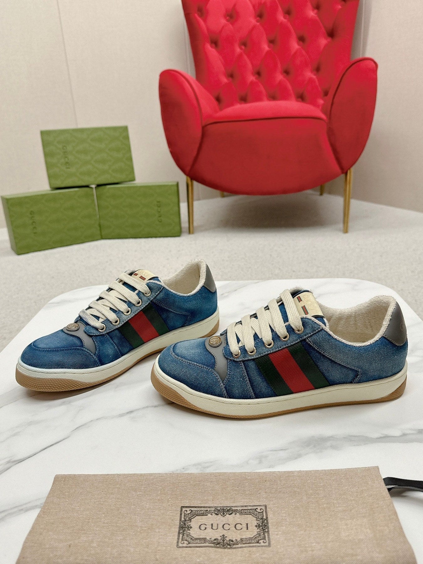 GG WOMEN'S SCREENER TRAINER AEGEAN CALFSKIN