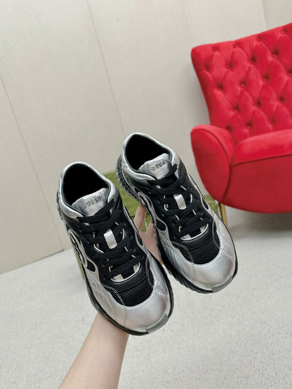 GG RIPPLE TRAINER LIGHT SILVER AND BLACK LAMBSKIN
