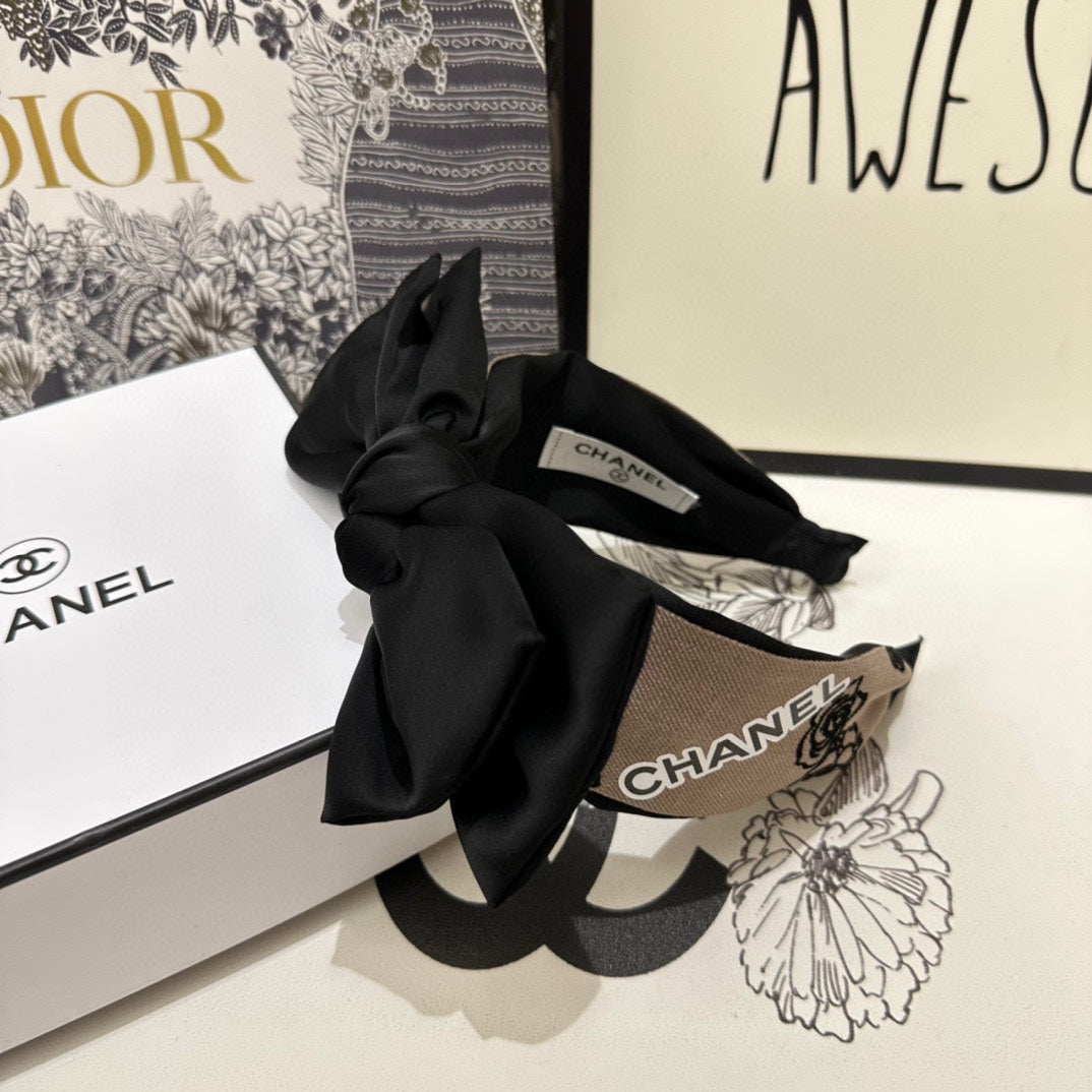 CAMEL BROWN FABRIC AND BLACK SATIN HEADBAND 168577