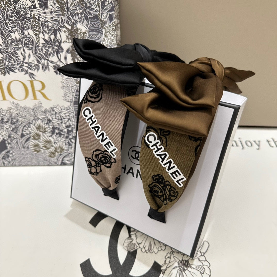 CAMEL BROWN FABRIC AND BLACK SATIN HEADBAND 168577