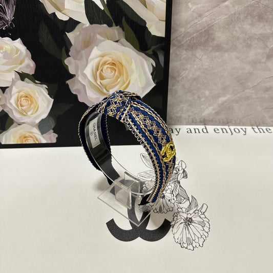 NAVY BLUE MIX LIGHT YELLOW FABRIC HEADBAND 168585