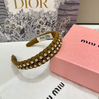 HAIRBAND IN LIZARD BROWN FELT FABRIC DIAMOND-EMBELLISHED 230831