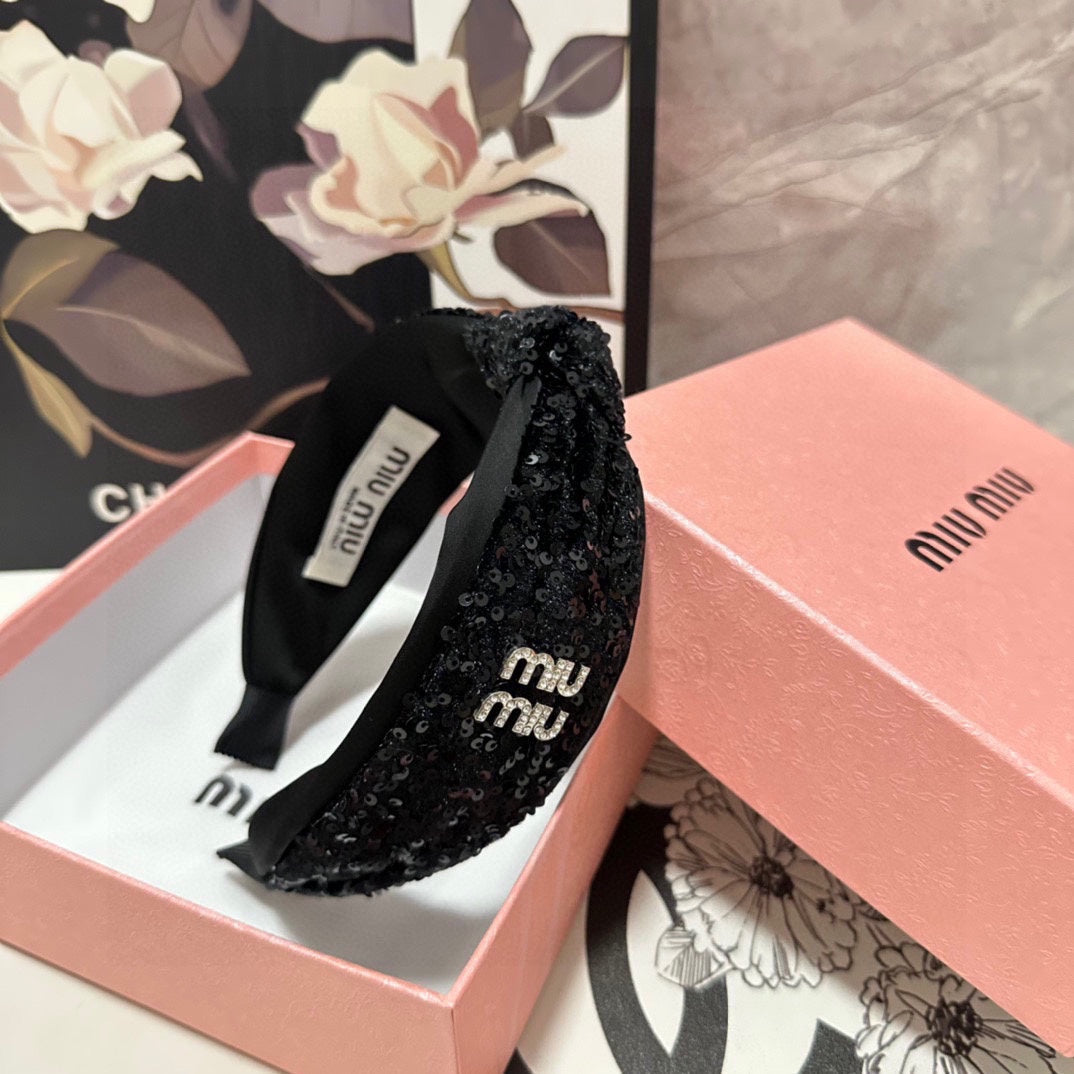 HEADBAND IN BLACK VELVET SEQUINS-EMBELLISHED 361159