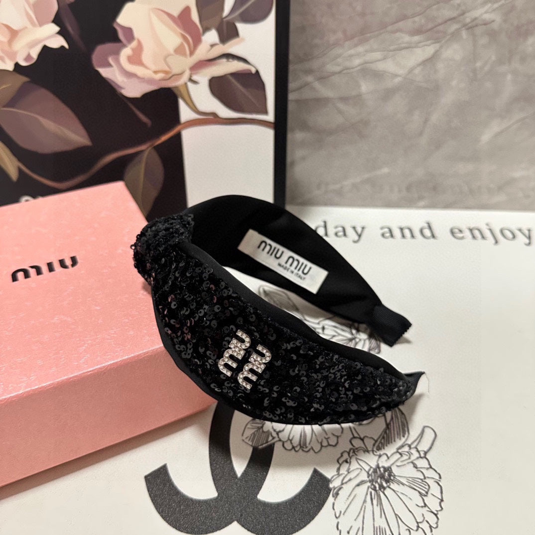 HEADBAND IN BLACK VELVET SEQUINS-EMBELLISHED 361159