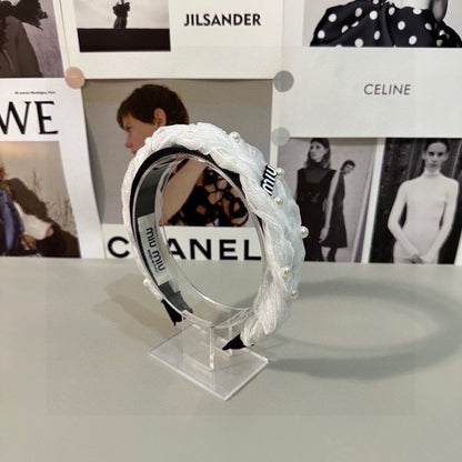 HAIR BAND IN WHITE CHIFFON PEARL-EMBELLISHED 395326