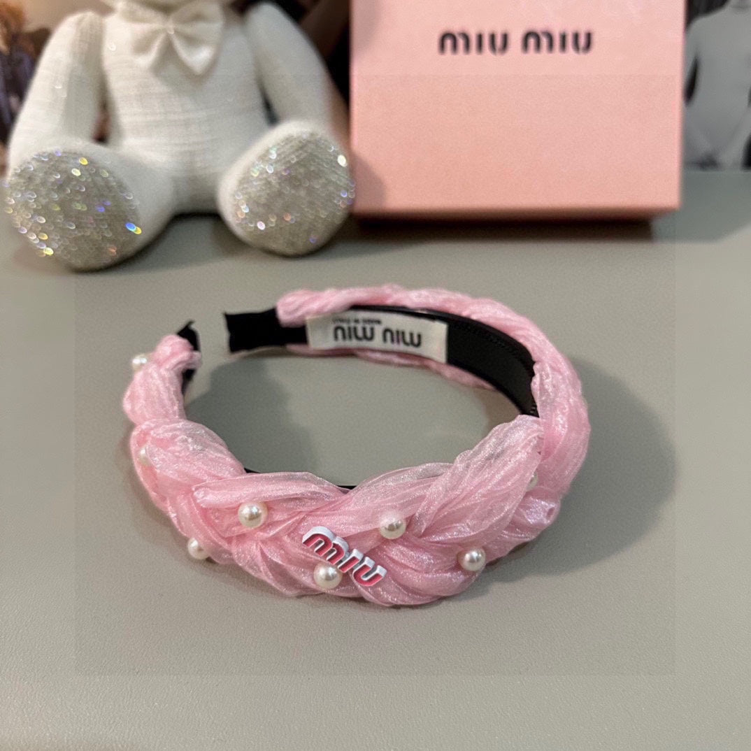 HAIR BAND IN PINK CHIFFON PEARL-EMBELLISHED 395327