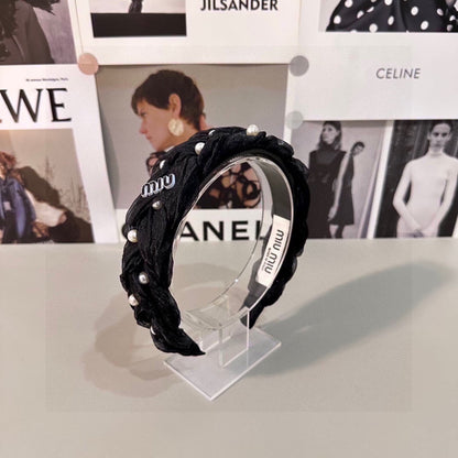 HAIR BAND IN BLACK CHIFFON PEARL-EMBELLISHED 395328