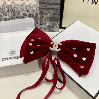 CRIMSON RED VELVET HAIR CLIP WITH BOW AND CRYSTAL 412470