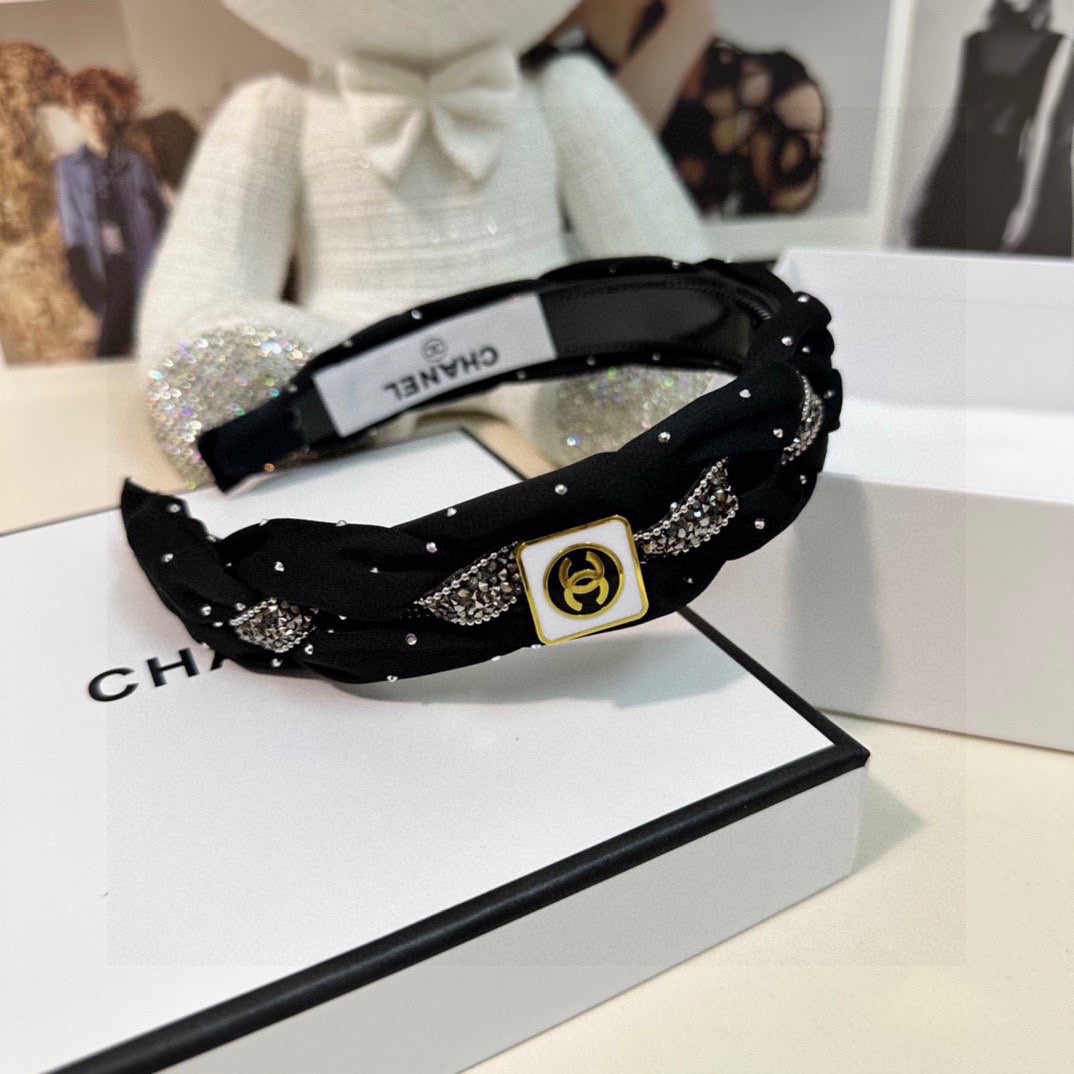 BLACK FABRIC HAIRBAND WITH CRYSTAL 412475