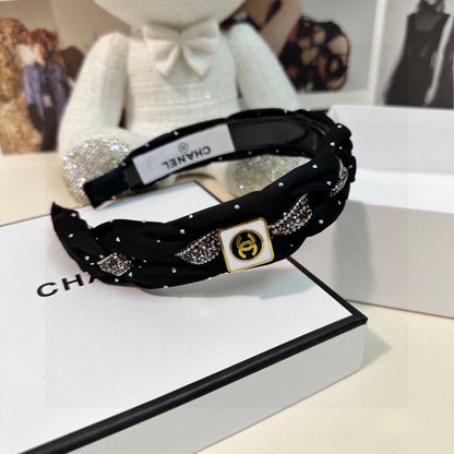 BLACK FABRIC HAIRBAND WITH CRYSTAL 412475