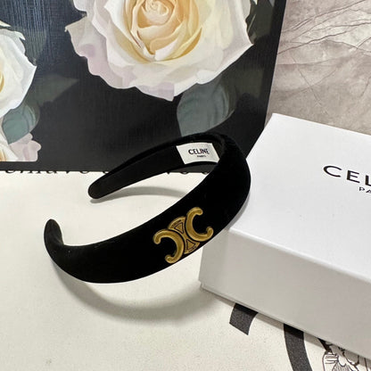 BLACK VELVET HAIRBAND WITH GOLD LOGO 423596