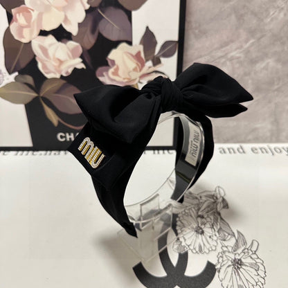 BIG BOW HEADBAND IN BLACK COTTON 432821