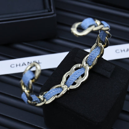 25P IN DENIM-THREADED CHAIN GOLD METAL BRACELET SET