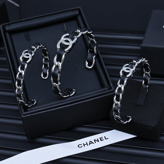 CC 25P CALFSKIN-THREADED CHAIN BRACELET SET