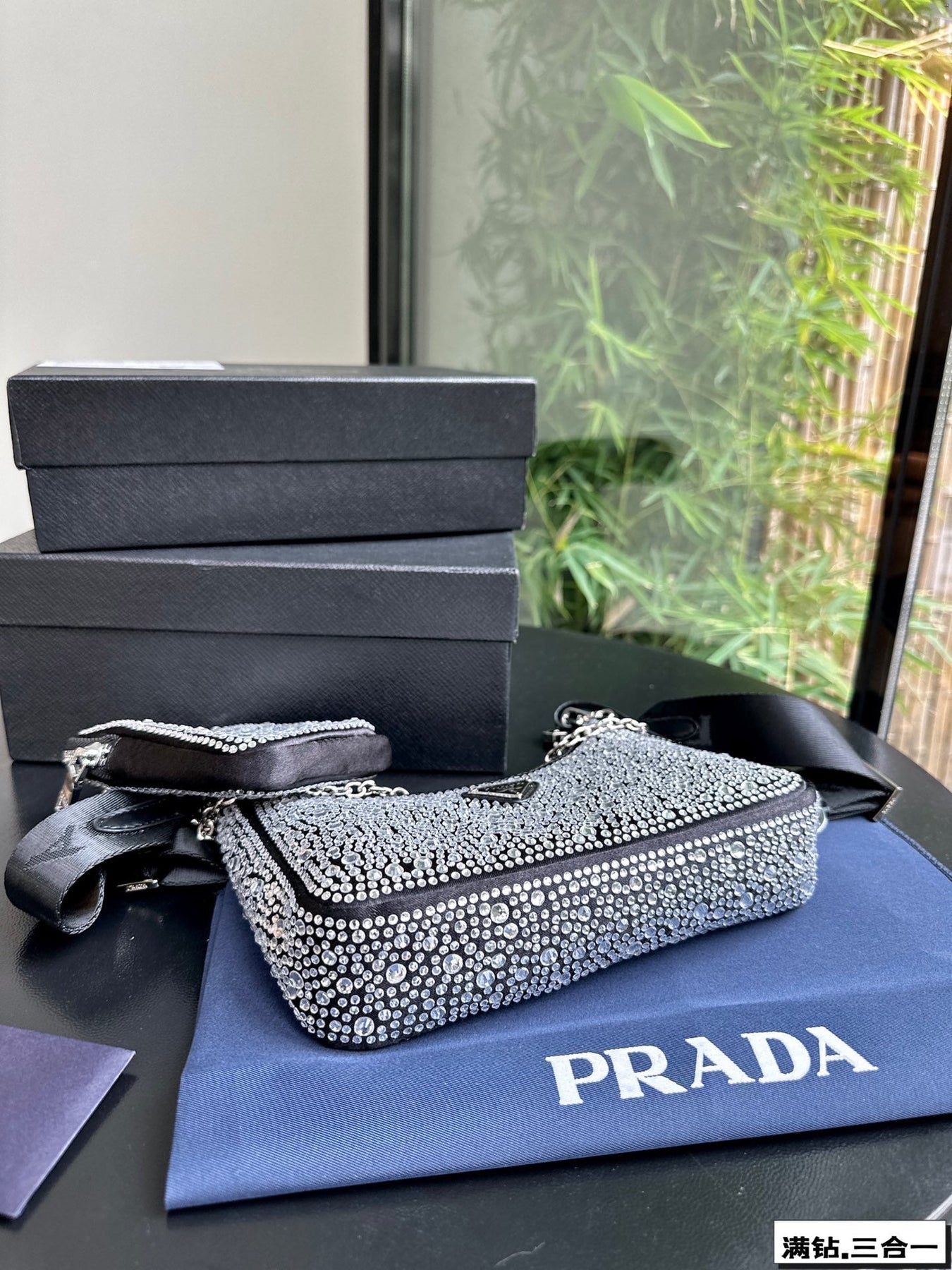 PRA 22 SATIN MINI-BAG WITH FULLY RHINSTONES