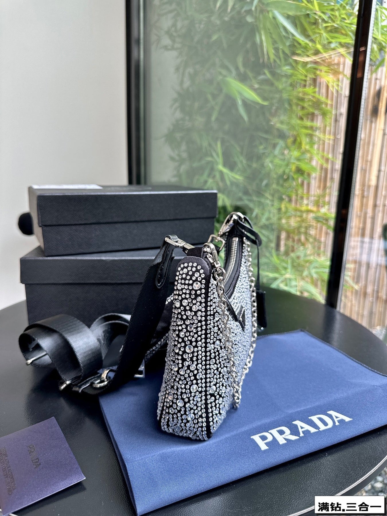 PRA 22 SATIN MINI-BAG WITH FULLY RHINSTONES