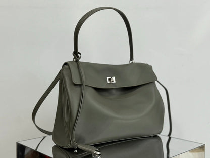 RODEO MEDIUM BAG 35 IN KHAKI GREEN SMOOTH CALFSKIN SILVER HARDWARE