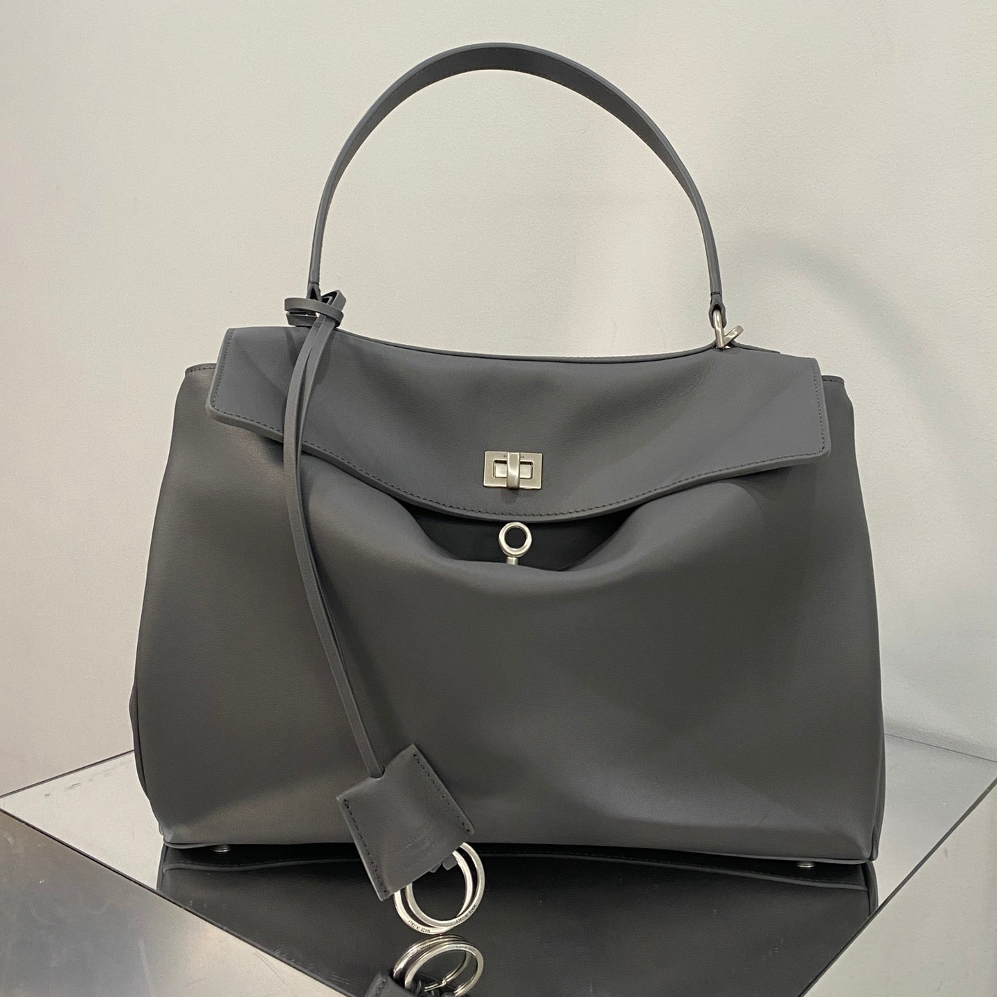 RODEO MEDIUM BAG 35 IN GREY SMOOTH CALFSKIN SILVER HARDWARE