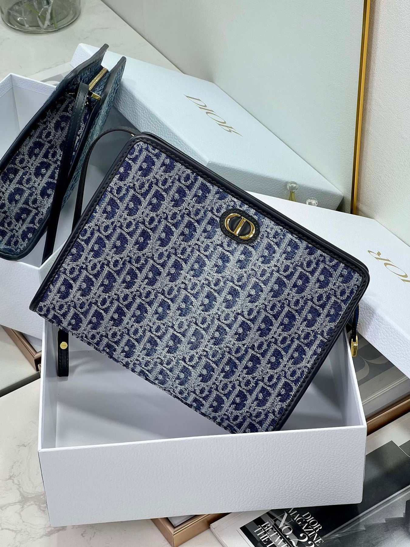 BOOK TOTE 26 IN BLUE MONOGRAM OBLIQUE JACQUARD