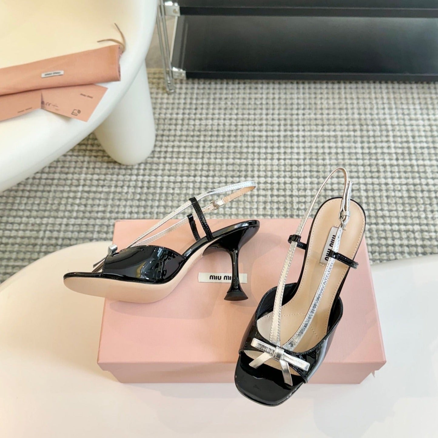 Black High Heels With Silver Bow