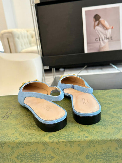 GG HORSEBIT SLINGBACK BALLET FLAT SKY CANVAS